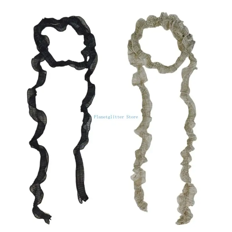 

652B Elegant Ruffle Ribbon Scarf Long Silk Scarves For Women 2000s Decorative Scarf