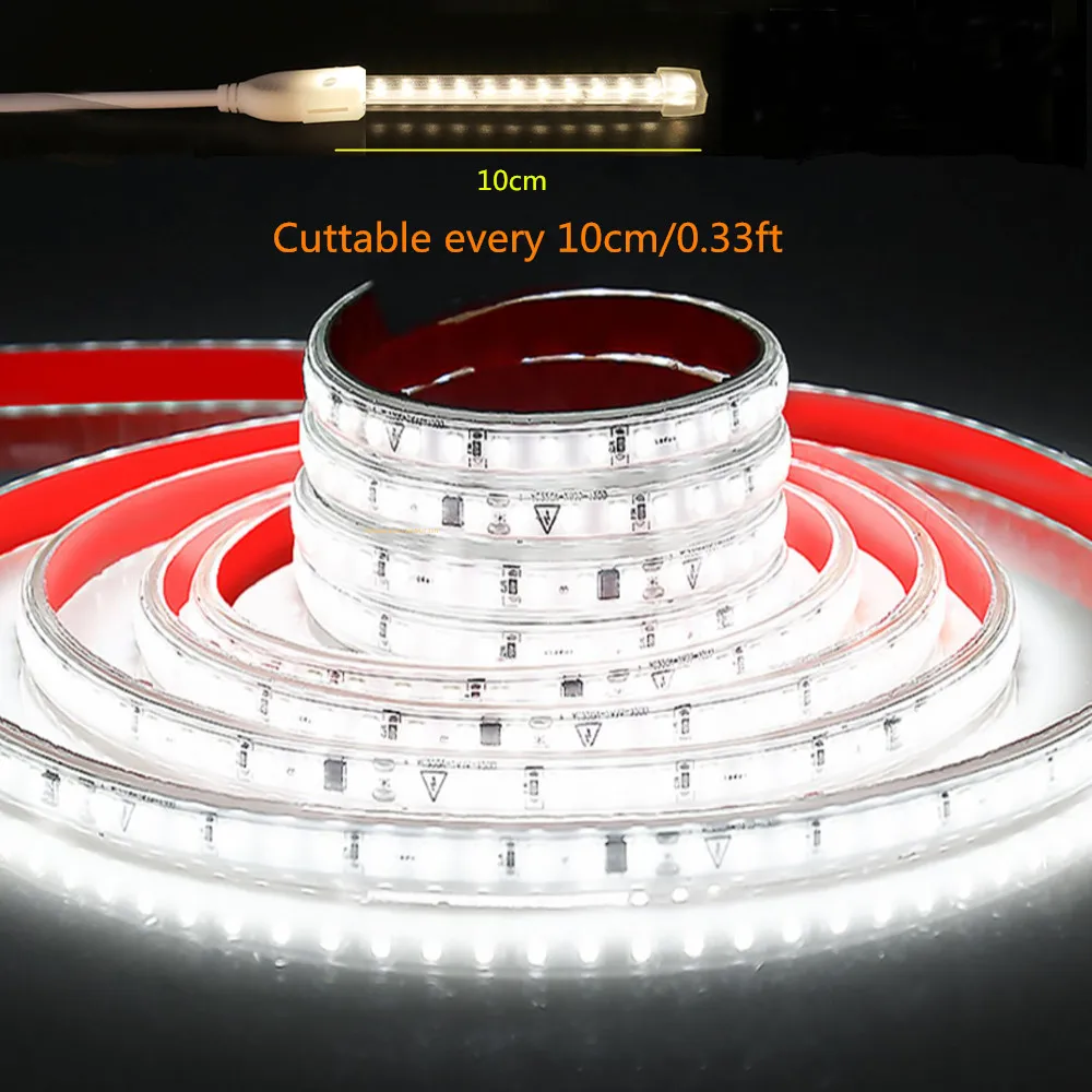 Ultra-thin Waterproof Led Strip Light 10cm Cut 220V 120LEDs/m Self-adhesive Linear Lighting Flexible LED Ribbon Cool&Warml White