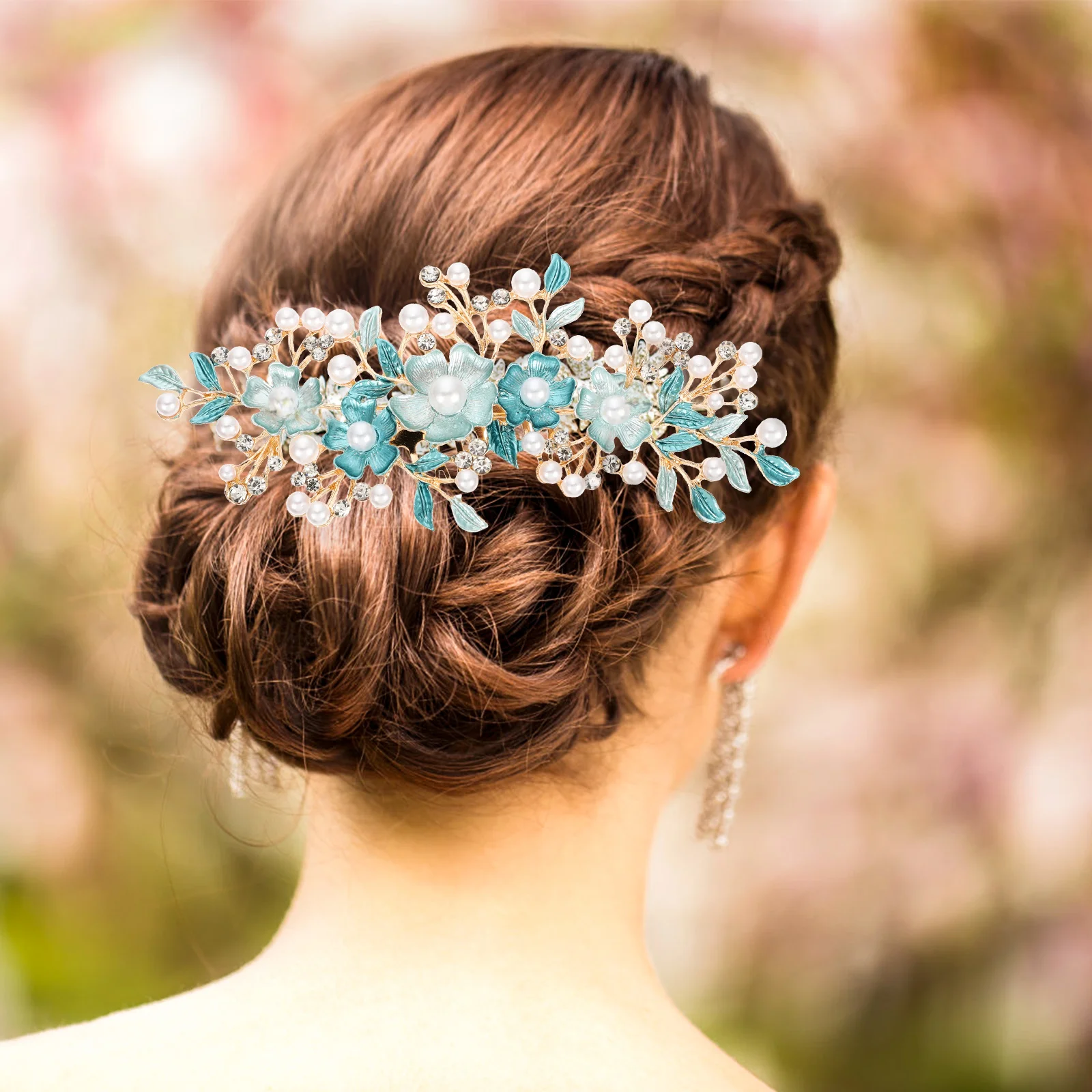 

Flower Design Alloy Hair Comb Clip Shiny Rhinestone Decor Bridal Headpiece for Bride Wedding Event Daily Wear Women Headdress
