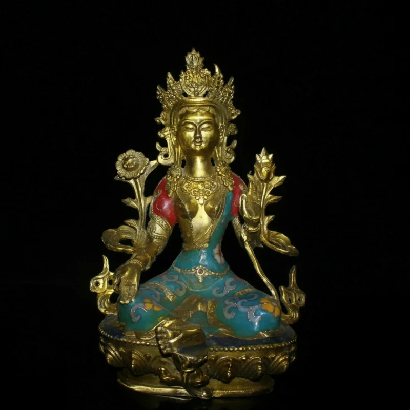 

Old Tibetan Buddhism Temple Silver Gilt Namgyalma & Ushnishavijaya Buddha Statue