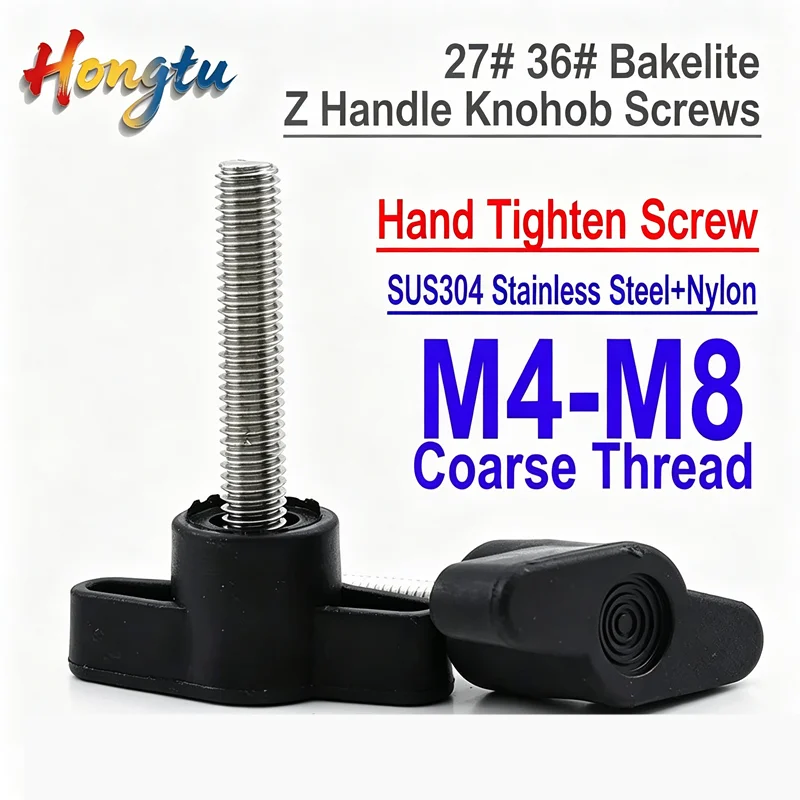 27# 36# Bakelite Z Handle Knob Screws A2 Stainless Steel 1/4-20 UNC M4-M8 Hand Twist Adjustment Bolts