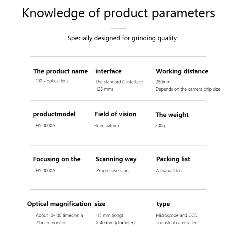 Objectif de Microscope 100X, objectif de caméra industrielle monoculaire M1218, caméra industrielle monoculaire