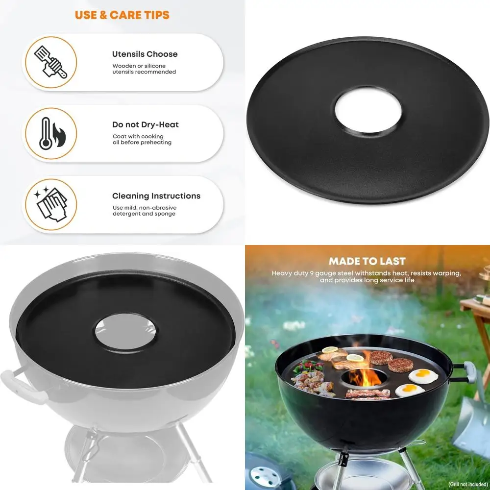 

22 Weber Kettle Charcoal Grill Flat Top Nonstick Griddle Insert, Black