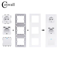 COSWALL E20 Series White Vertical PC Panel Wall Switch EU French Socket HDMI-compatible USB Type-C Charger TV RJ45 Module DIY