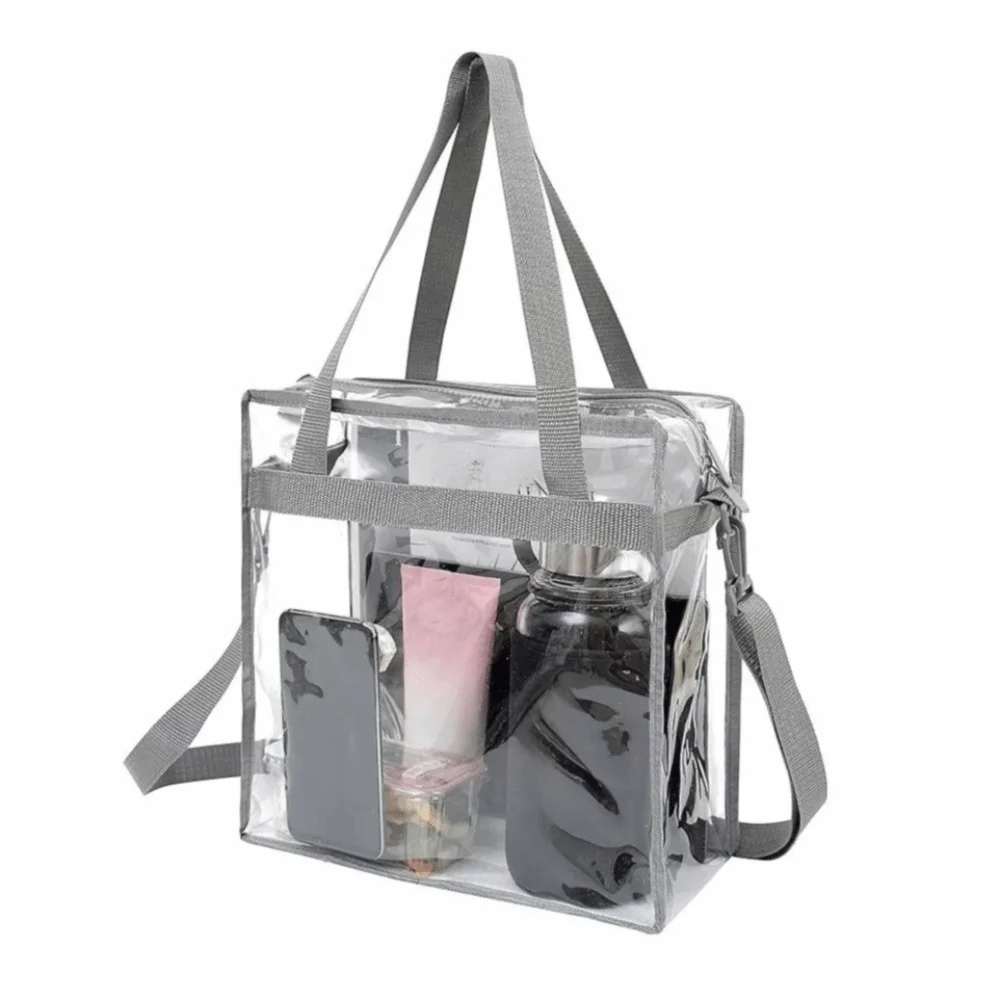 

Portable Clear PVC Tote Bag Large Capacity Adjustable Strap Transparent Crossbody Bag Zipper Closure Multipurpose Handbag
