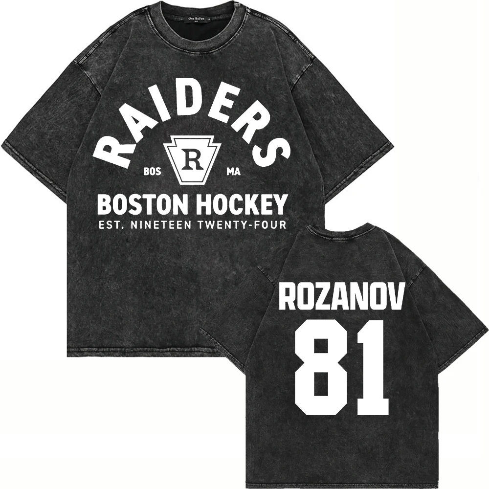 Vintage Bos Raiders Hockey T Shirt Men Women Rozanov 81 Retro Sports Washed Cotton Tee Casual Loose Short Sleeve Streetwear Tops