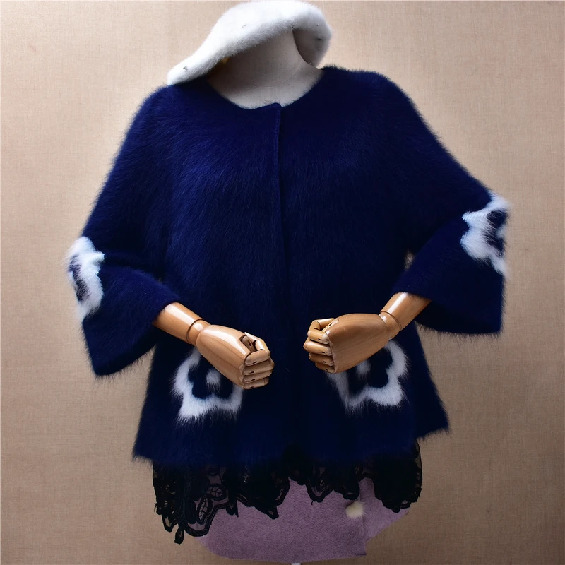 

Женский Mujer, осенне-зимний толстый теплый кашемировый вязаный кардиган с цветочным принтом из норки и рукавами три четверти, тонкий кардиган, свитер, куртка, пальто