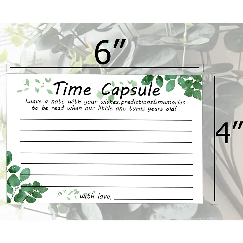 Green Plants Time Capsule Cards for Baby Shower 1st Birthday 4x6inch Time Capsule Message Cards for Party Supplies 50Pcs