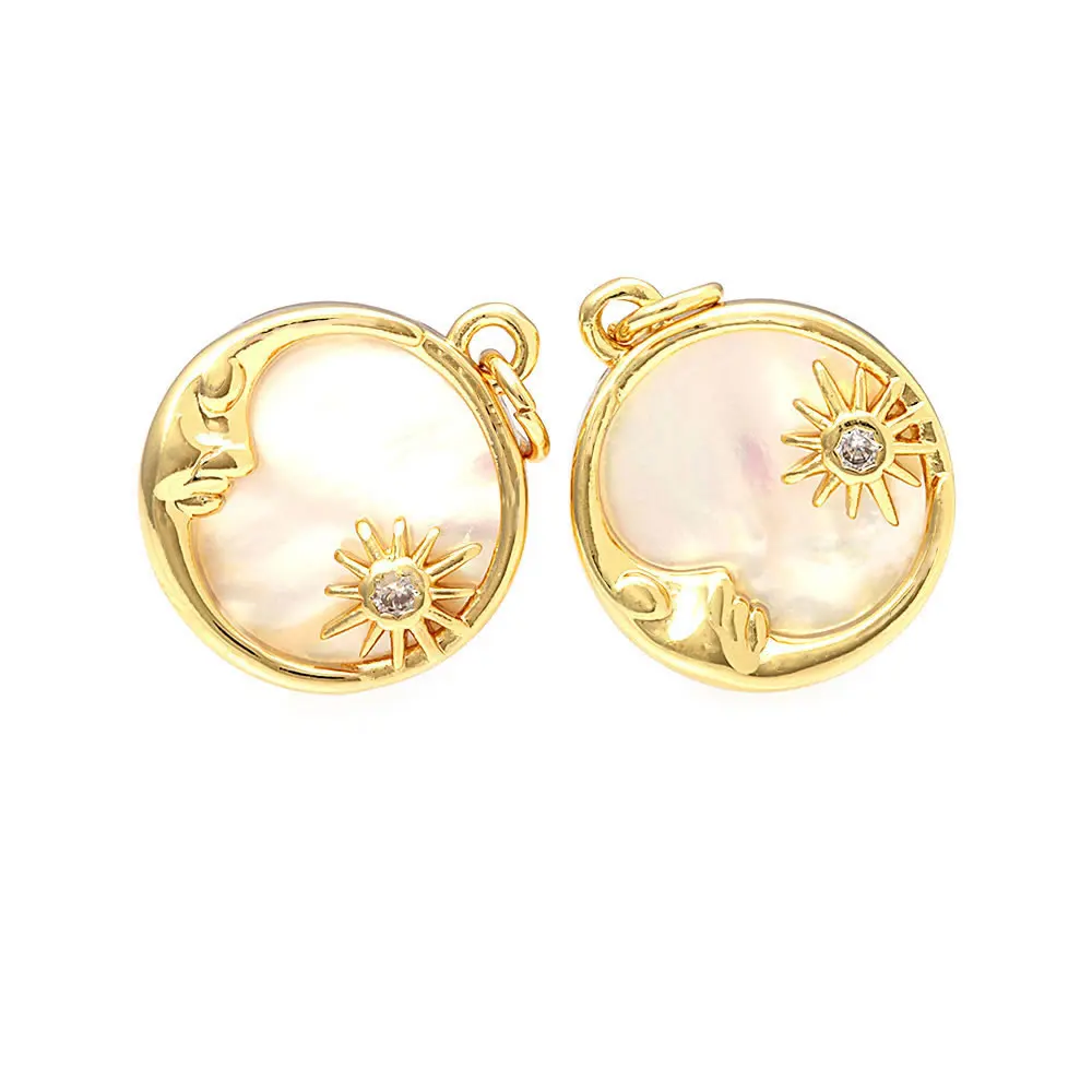 4PCS 18K Gold Color Brass Zircon Shell Round Sun Charms Pendants High Quality Necklace Earrings Diy Jewelry Accessories Making