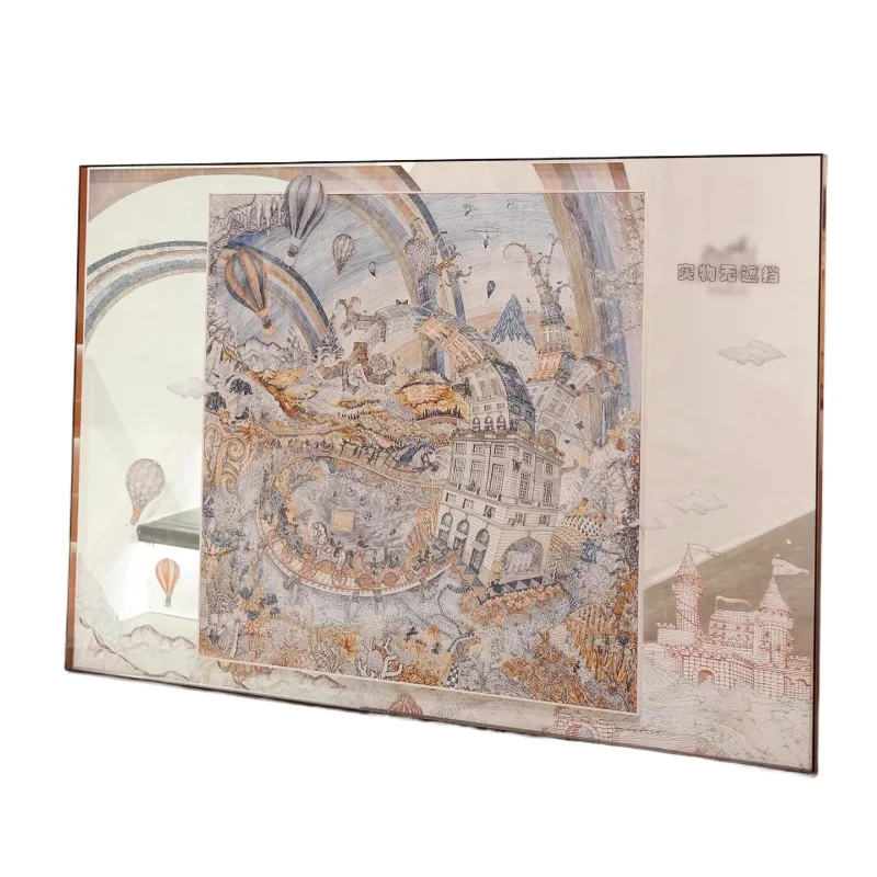 

Light luxury high-end sense simple French cream wind silk scarf decoration living room hanging paintings