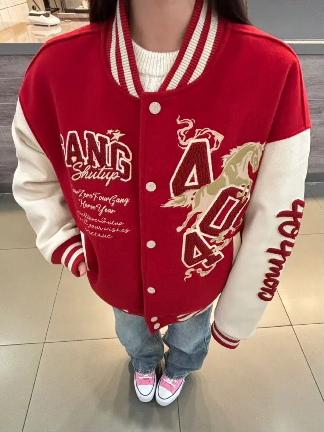 

Retro American Baseball Jaet Towel Embroidery Stand Collar Men's Women's Splicing Autumn Winter Outerwear Coat New 2026