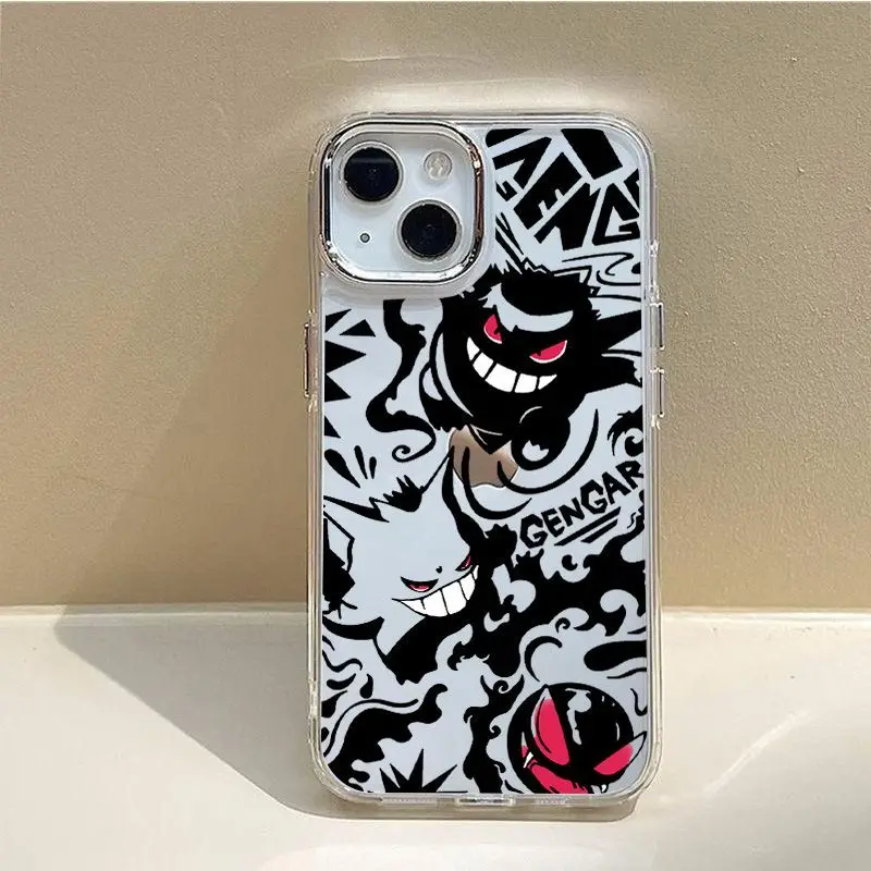 Electroplated Lens Pokemon Gengar Phone Case For iPhone 16 15 Pro Max 14 13 12 11 X XS XR 7 8 Plus SE 20Soft Silicone Back Cover image 4