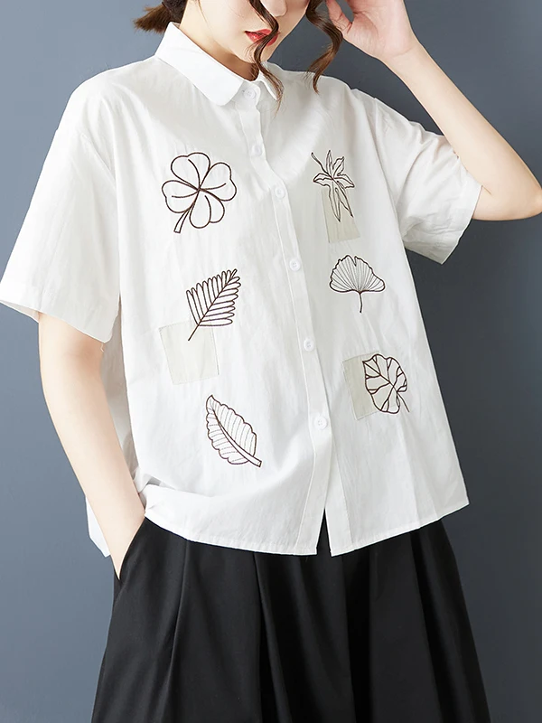 

Летняя рубашка с короткими рукавами и вышивкой из хлопка и льна, лоскутная рубашка черного и белого цвета, женская модная одежда в японском стиле