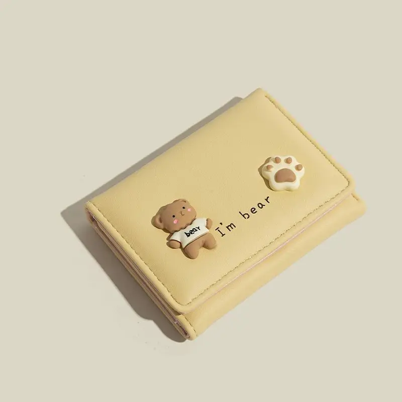 WERLLANDS PU Leather Bear Embossed Mini Card Wallet Women Ultra Thin Multi Card Slots Coin Purse Portable Student Pocket Money B