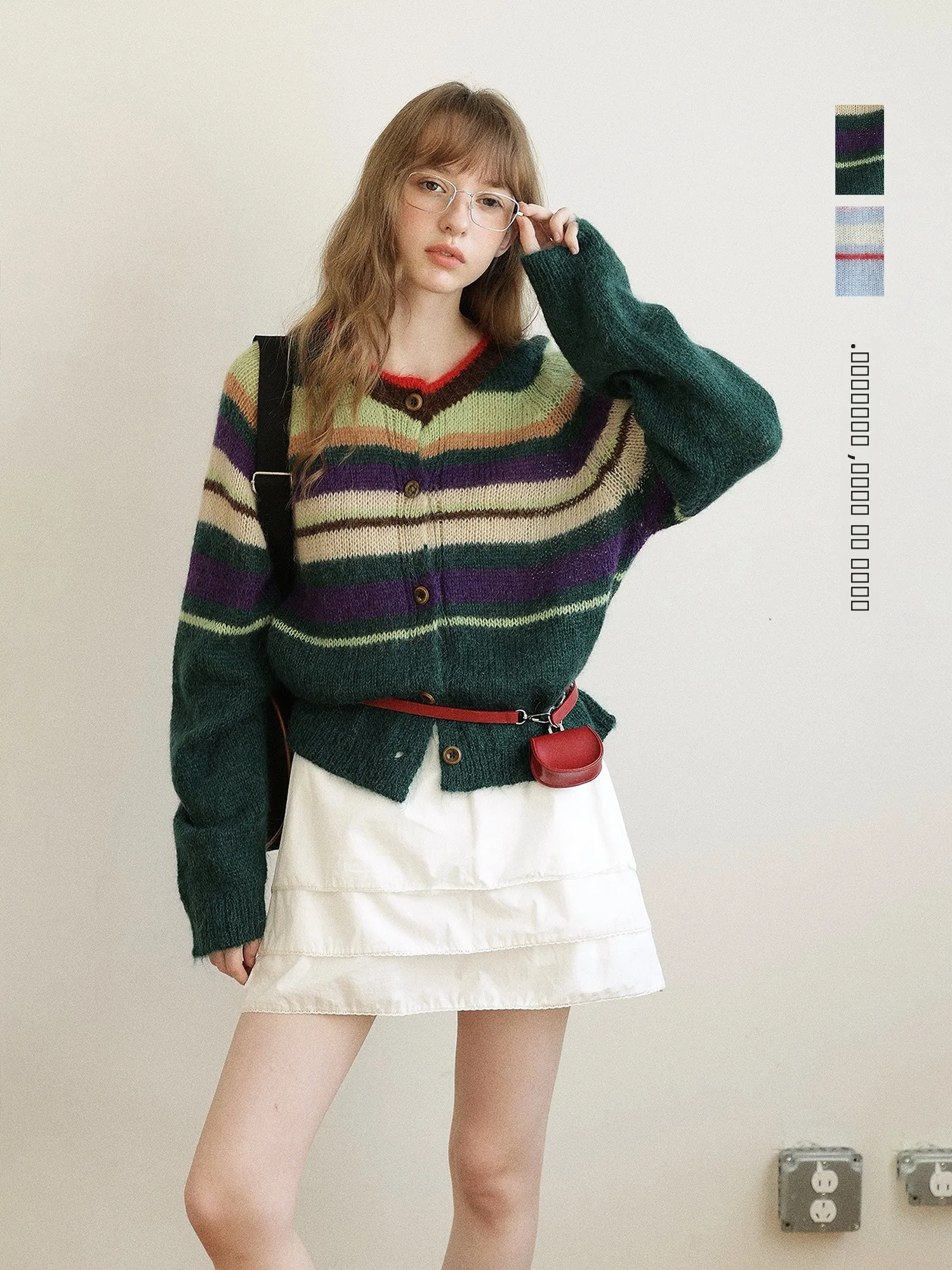 

Enroute Rainbow Wool Blend Long Viscose Rainbow Stripe Two Color Knitted Sweater Korean Sle Loose Fit Ultra Soft Knitwear