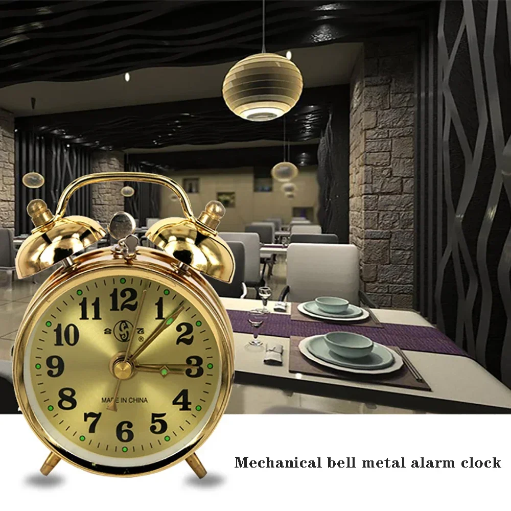 Adult Alarm Clock for Heavy Sleepers, Retro Silent No Tick Quartz with Backlight,Bedroom Bedside Double Bell Pointer Alarm Clock