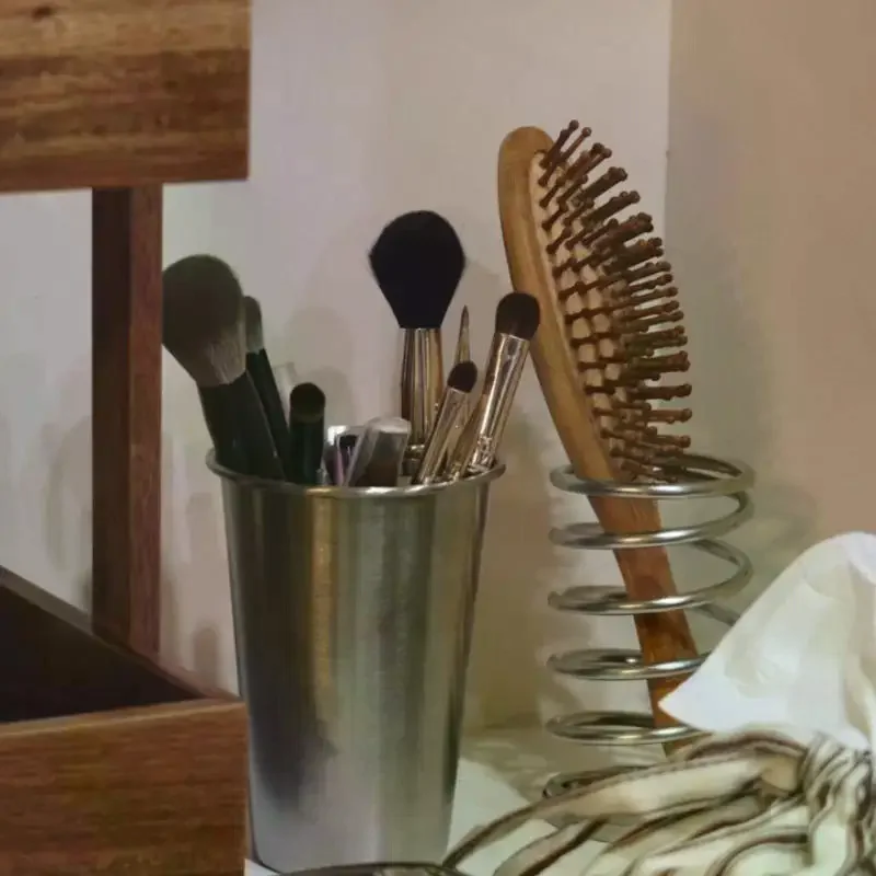 Stainless Steel Pen Holder Storage Cup Brush Makeup Organizer For Bedroom Bathroom Desk Office Home Container