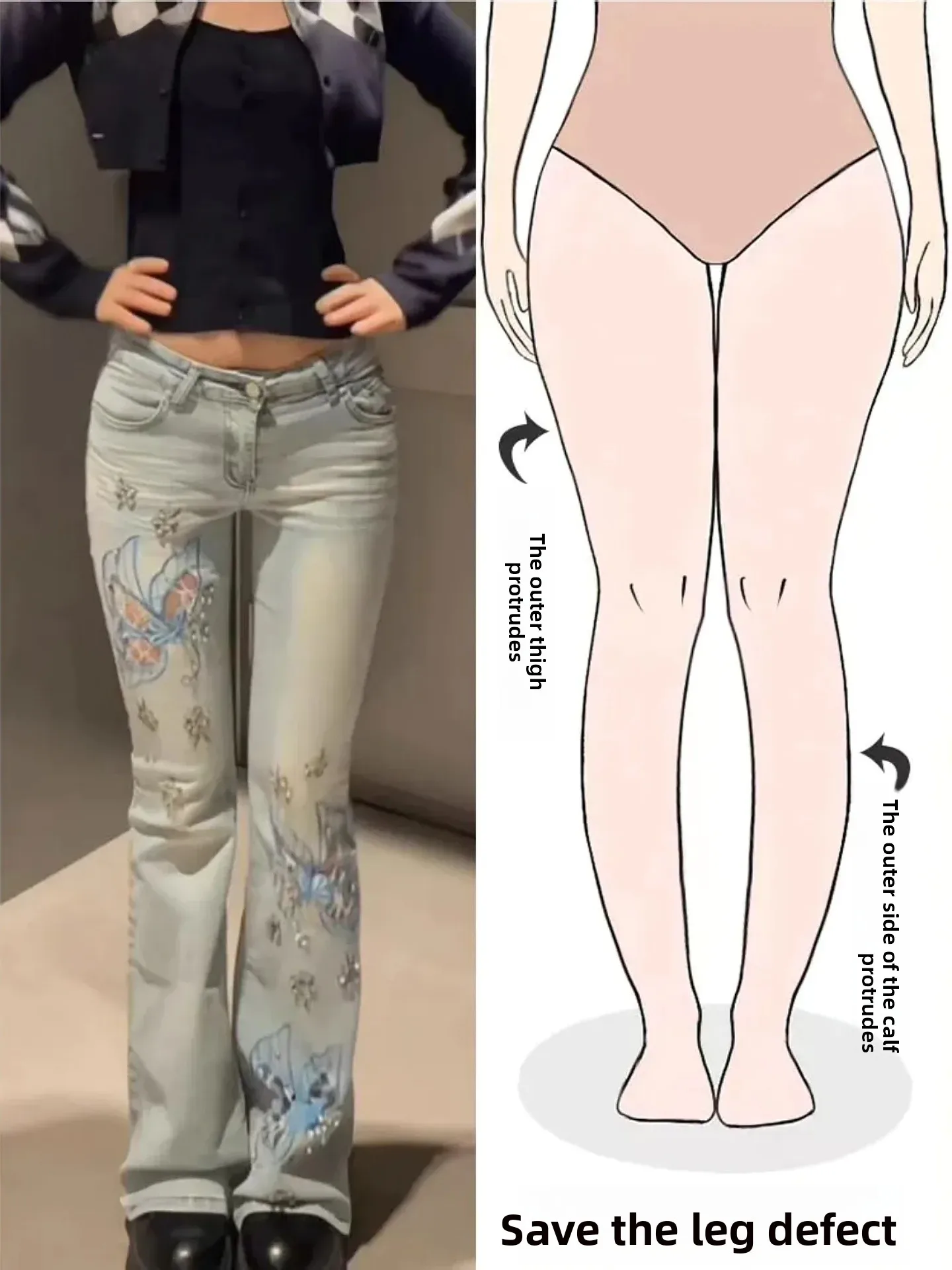 

Женские джинсы-клеш с низкой посадкой, облегающие, весенняя новинка, американский ретро-стиль, с вышивкой, из денима с эффектом потертости