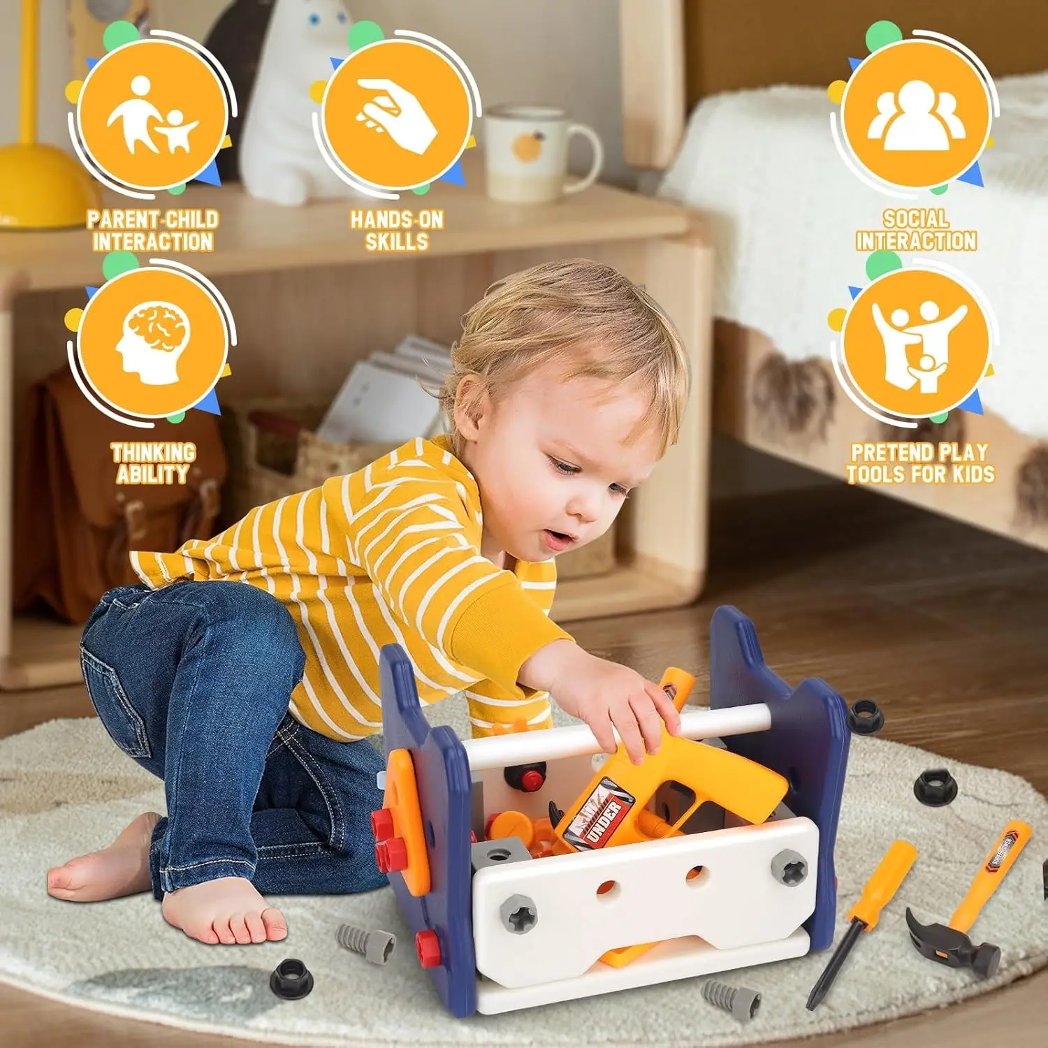 Kids Tool Set, 41 PCS Tool Kit Electric Drill, STEM Montessori Educational Toys, Toddler DIY Assembly Disassembly Toys Gifts