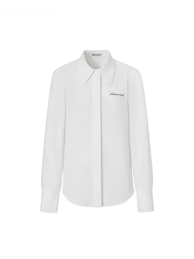 

Женская хлопковая блузка LEDIM WANG с длинным рукавом, поясом на талии, повседневная, весна 2026, новая модная модель с буквенным принтом