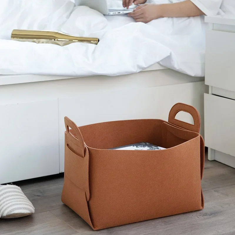 Nordic Felt Storage Basket Living Room Tea Table Black Gray Brown Sundries Storage Basket Cloth Felt Storage Box Bedroom Socks