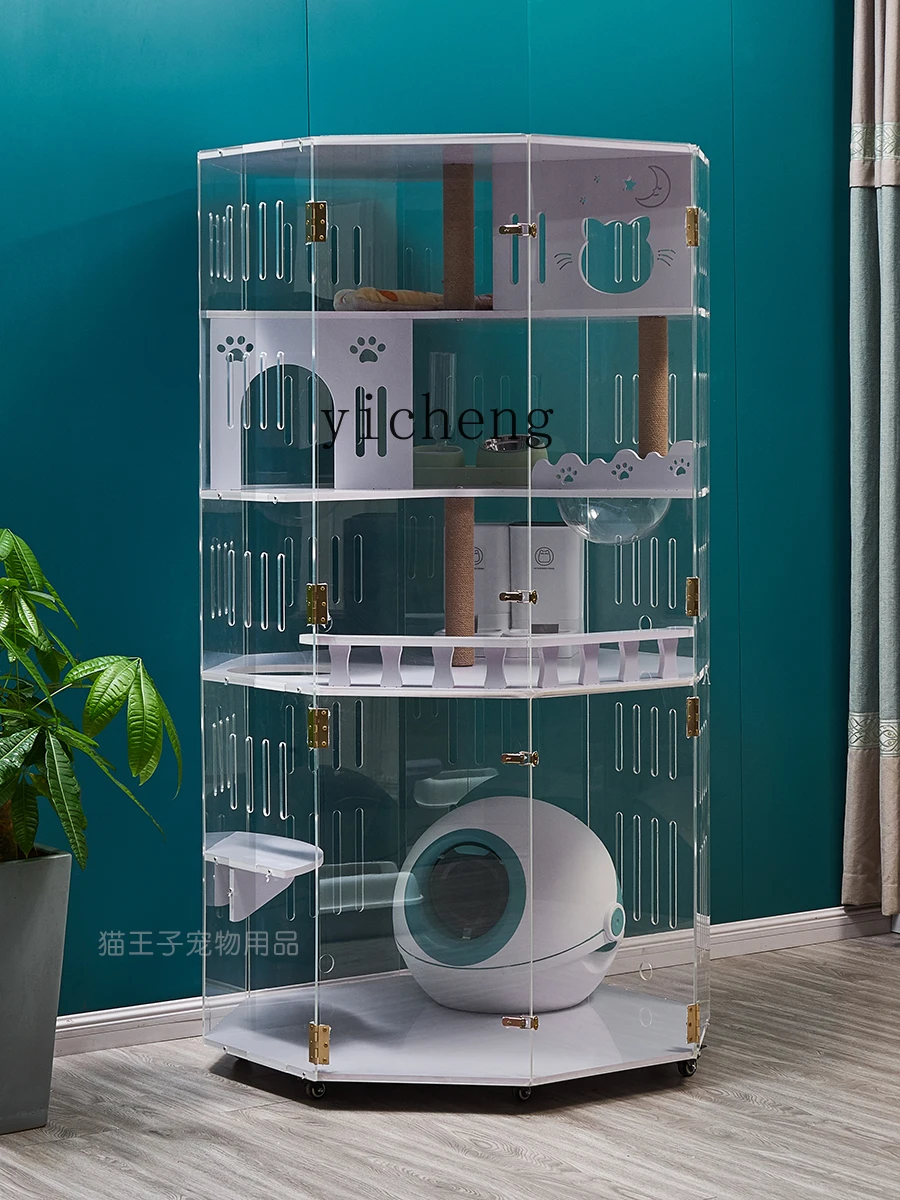 

XL Panoramic Luxury Indoor Smart Litter Box Non-Solid Wood Transparent Acrylic Cat Cage