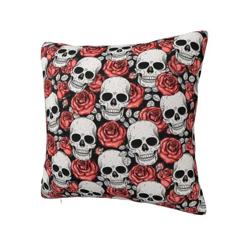 Custom Roses Flower Death Skull Pattern Cushion Cover 40*40 cm Soft Gothic Skeleton Throw Pillow Case Home Decor Sofa Pillowslip