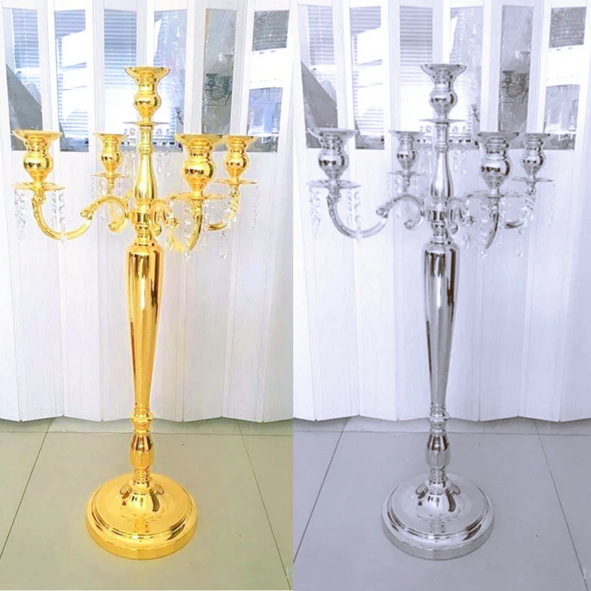 3 pcs to 10pcs) 5-arms gold crystal candelabras table centerpieces wedding candle holder centerpiece party decor