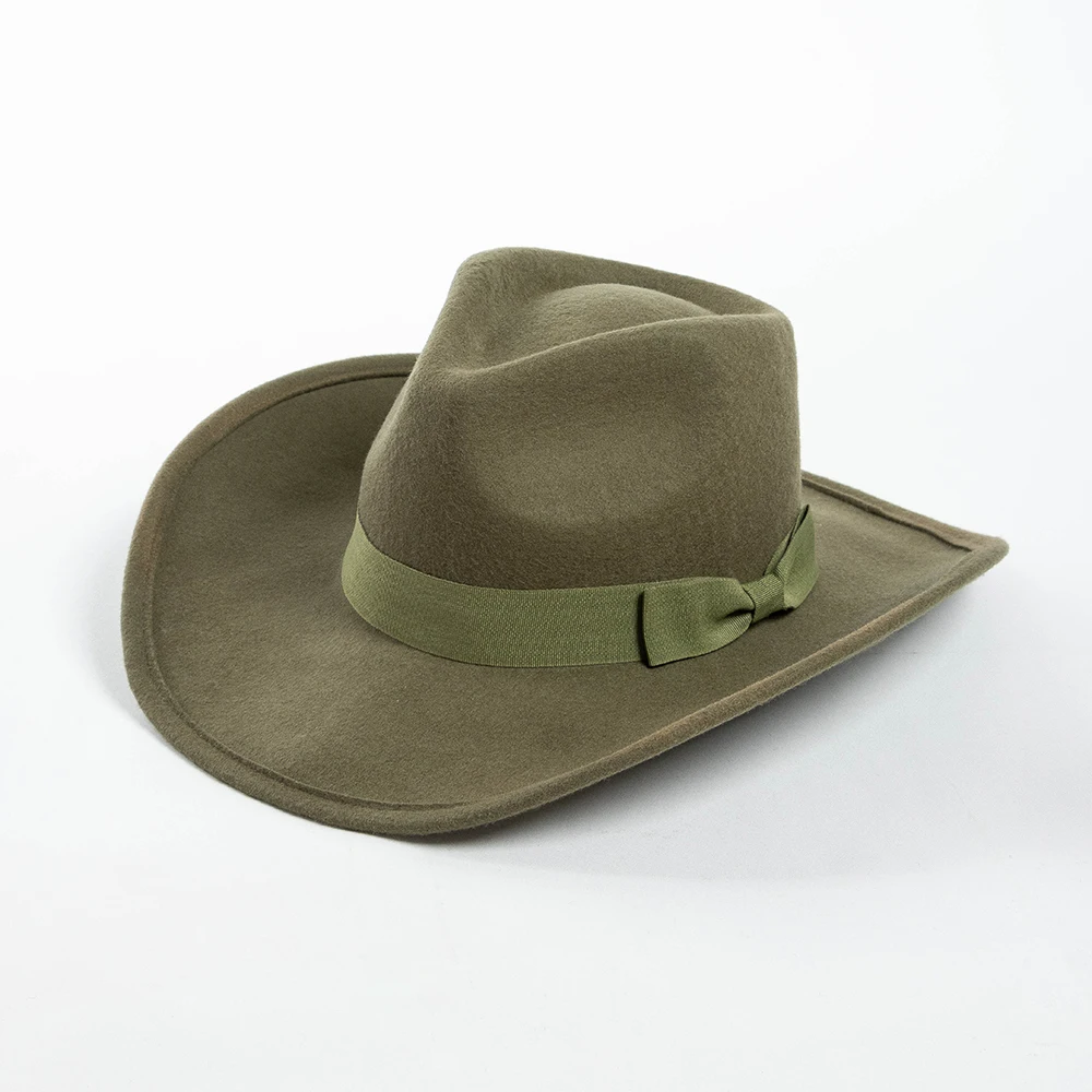 100% Wool Felt Cowboy Hat Wide Brim With Ribbon Bowknot