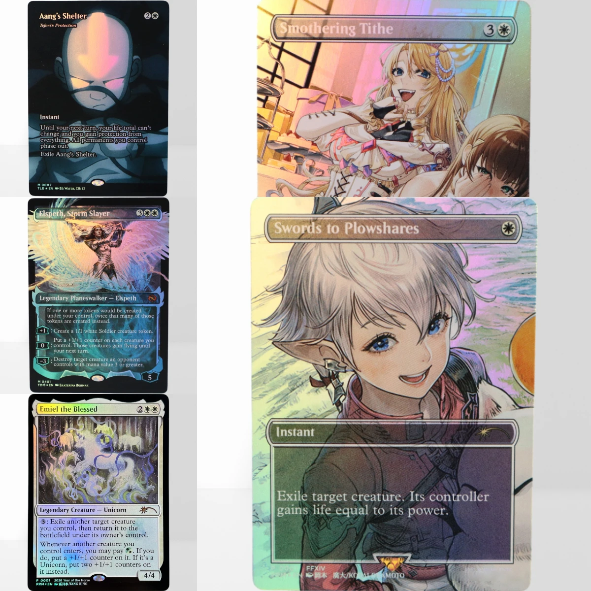 Tarjetas TCG de lámina blanca TOP para mazmorras mágicas: Espadas para Arados, Tithes Poderosas, Refugio de Aang, Ocelote Orgulloso del Sol Exaltado