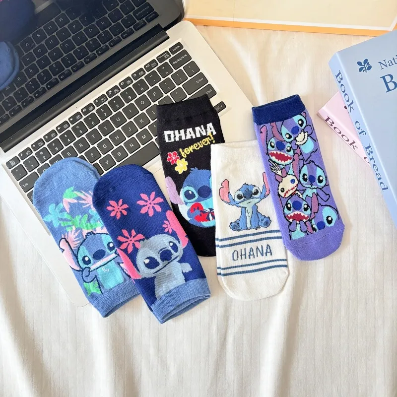 

5pairs New Stitch Adult Short Sock Cartoon Women Socks Student Casual Breathable Female Cute Anime Cotton Stockings Average Size