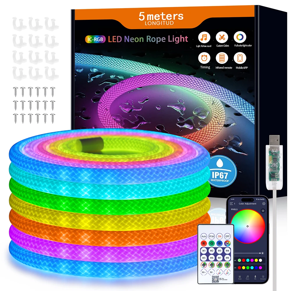 fita-de-led-neon-rgb-ws2812b-usb-5v-com-efeito-360°-e-bluetooth-para-musica-silicone-flexivel-para-iluminacao-de-quartos-e-ambientes