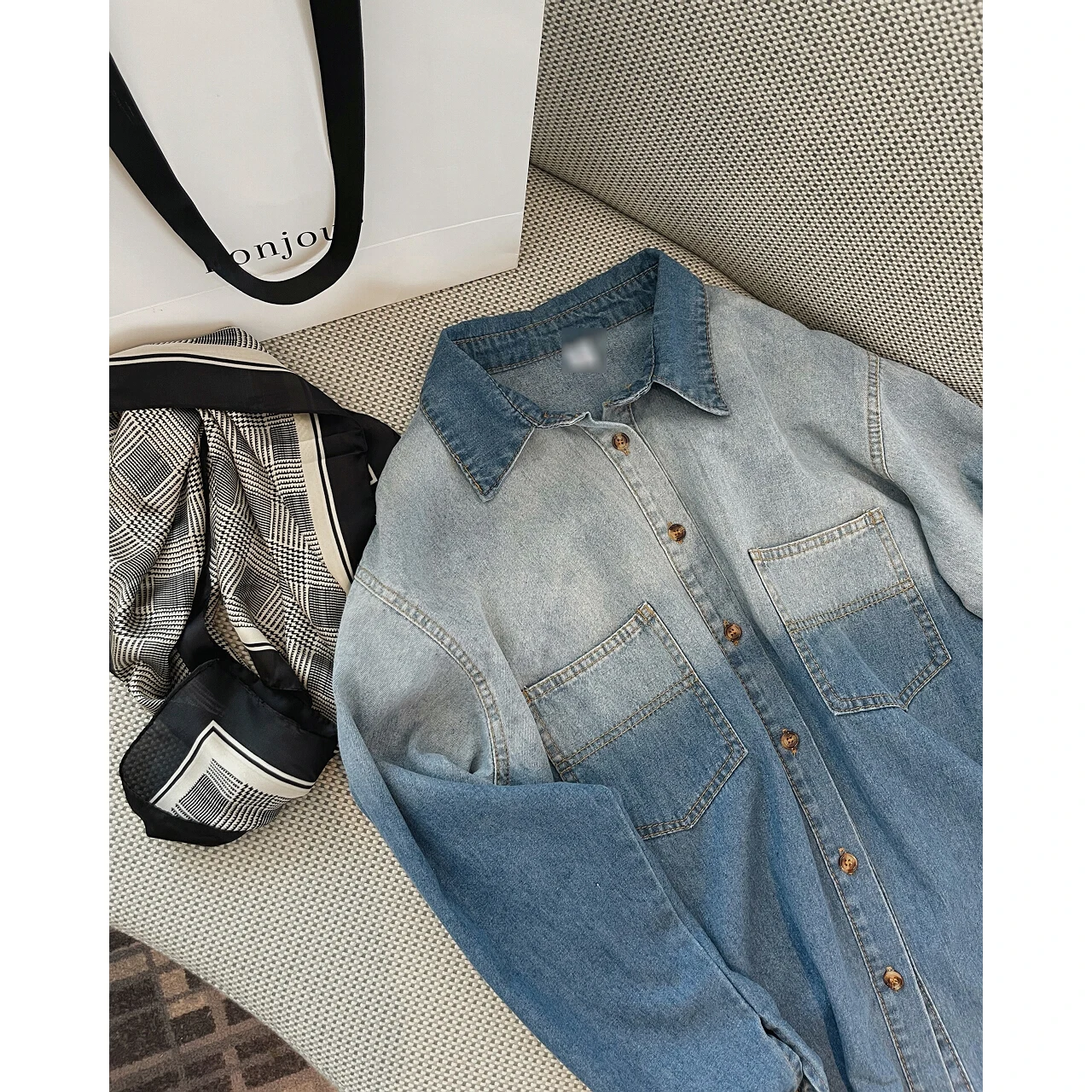 2022 Woman Oem Denim Tie-Dye Blouses Shirts Jackets Clothing Fashion Tops Elegant Vintage Autumn New Y2k Korean Streetwear Crop