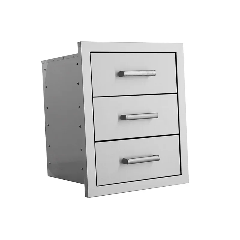 

3 Drawers Stainless Steel Outdoor Storage Cabinet Garden Kitchen Furniture Organizer