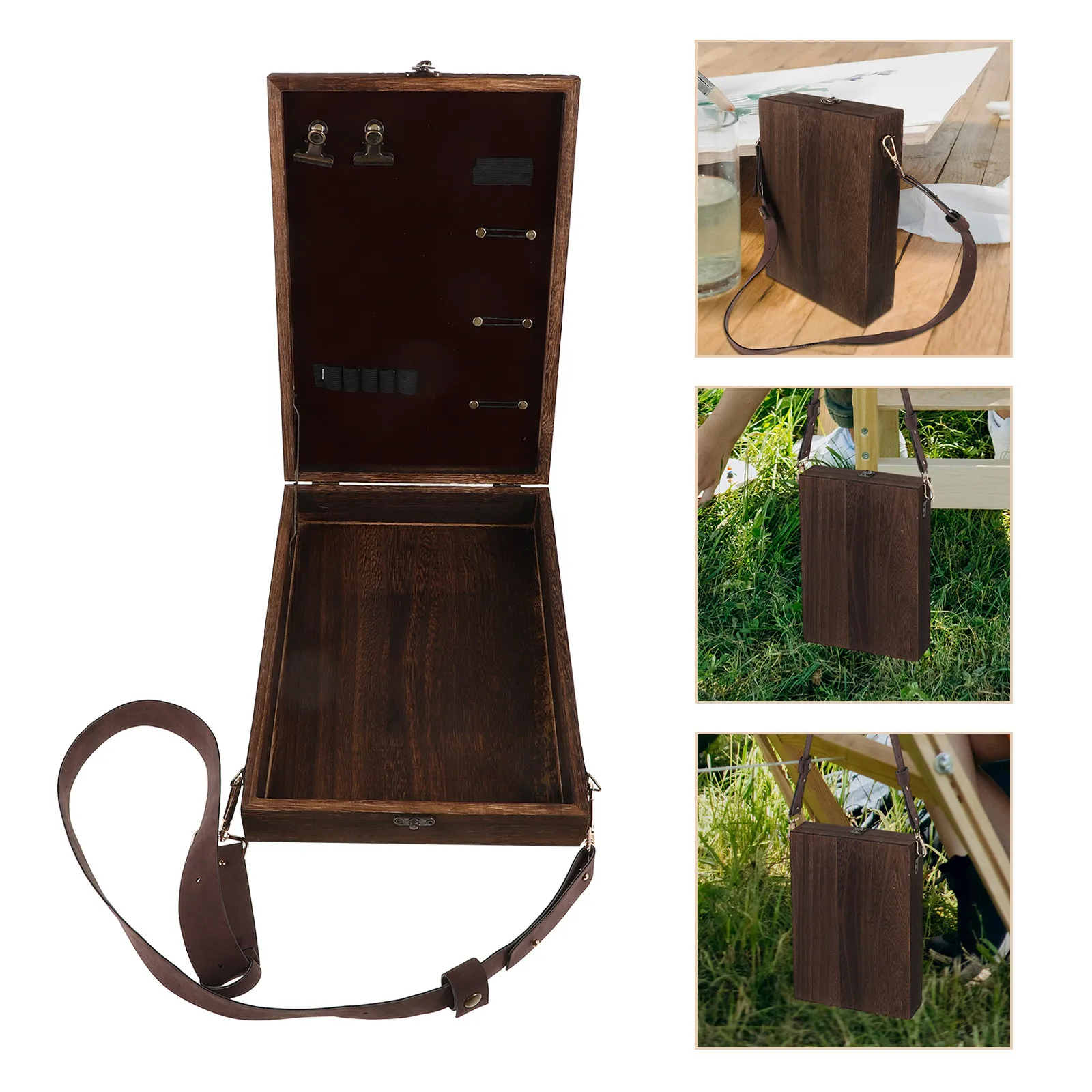 Writers Messenger Wood Box 13x9inch Wooden Artist Storage Brush Tool Sketch Crossbody Postman Bag Portable Organizer Outdoor