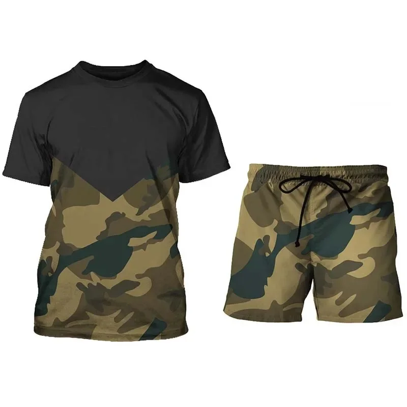 2024 Summer Men\'s T-shirt Camouflage 3D Printed New T-Shirt Sports Casual Short Sleeve Clothes Loose Breathable Top Wholesale