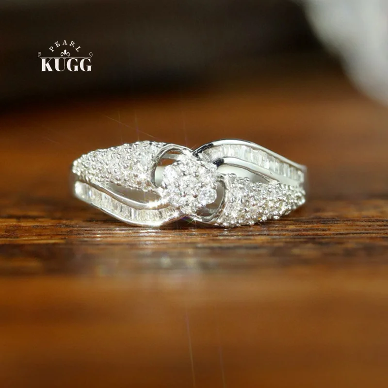 KUGG 100% 18K White Gold Rings 0.50carat Real Natural Diamond Engagement Ring Women Luxury Wedding Jewelry Romantic Shiny Design