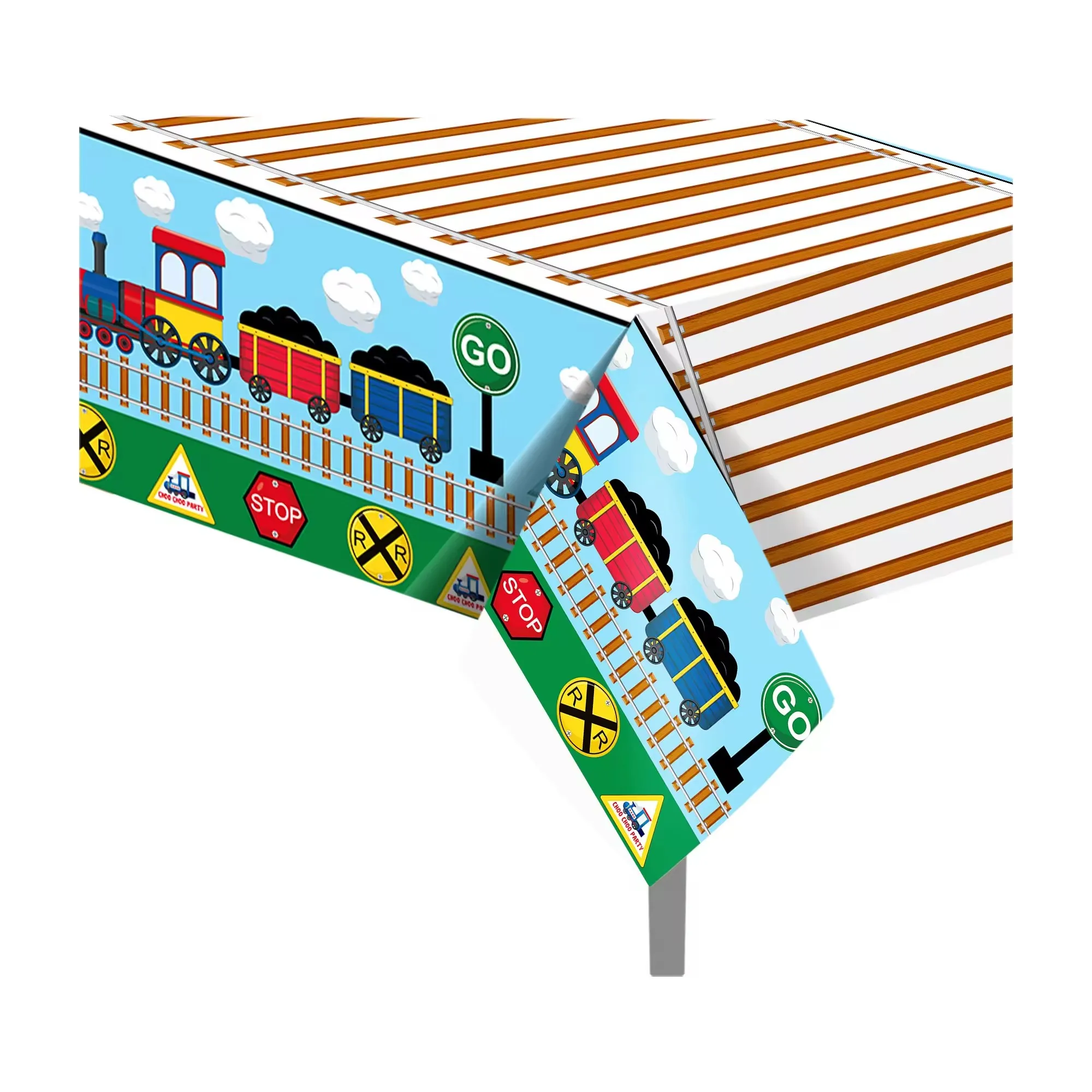130*220cm Railroad Train  PE Table Cover Birthday Party Decorations Plastic Tablecloth Disposable Camping Mat Party Supplies