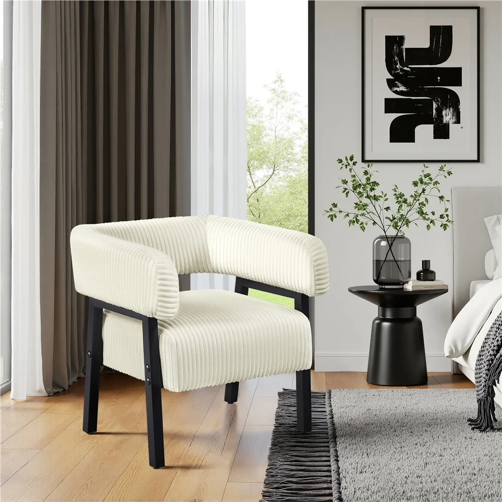 

Costoffs Corduroy Fabric Barrel Chair, Upholstered Lounge Club Chair with Solid Wood Legs, Bedroom Reading Leisure Accent