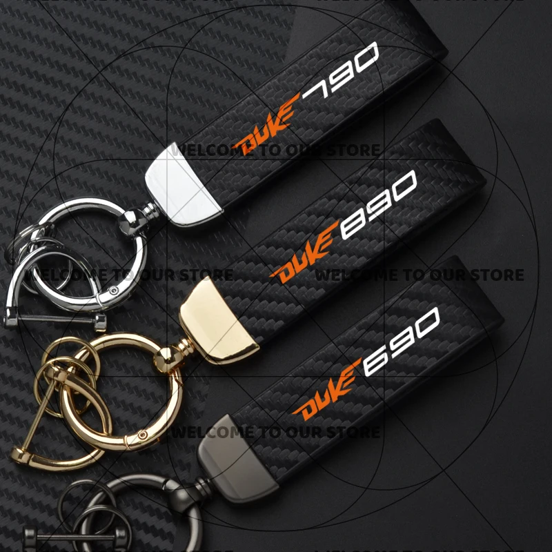 Pour Duke 690 790 890 DUKE Logo emblème moto en Fiber de carbone cuir en alliage de Zinc porte-clés microfibre porte-clés accessoires
