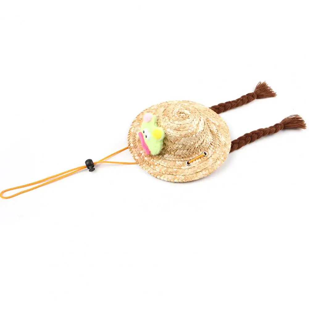 Pet Headwear with Adjustable Straps Pet Straw Hat for Dogs Cats Pet Braided Straw Hat Set with Cute Frog for Cats for Outings