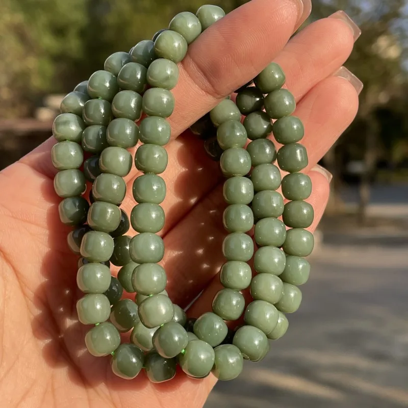 

Натуральный нефрит Хэтянь и яшма, бусины в старом стиле, 6*7 мм, цепочка для свитера с ключицей