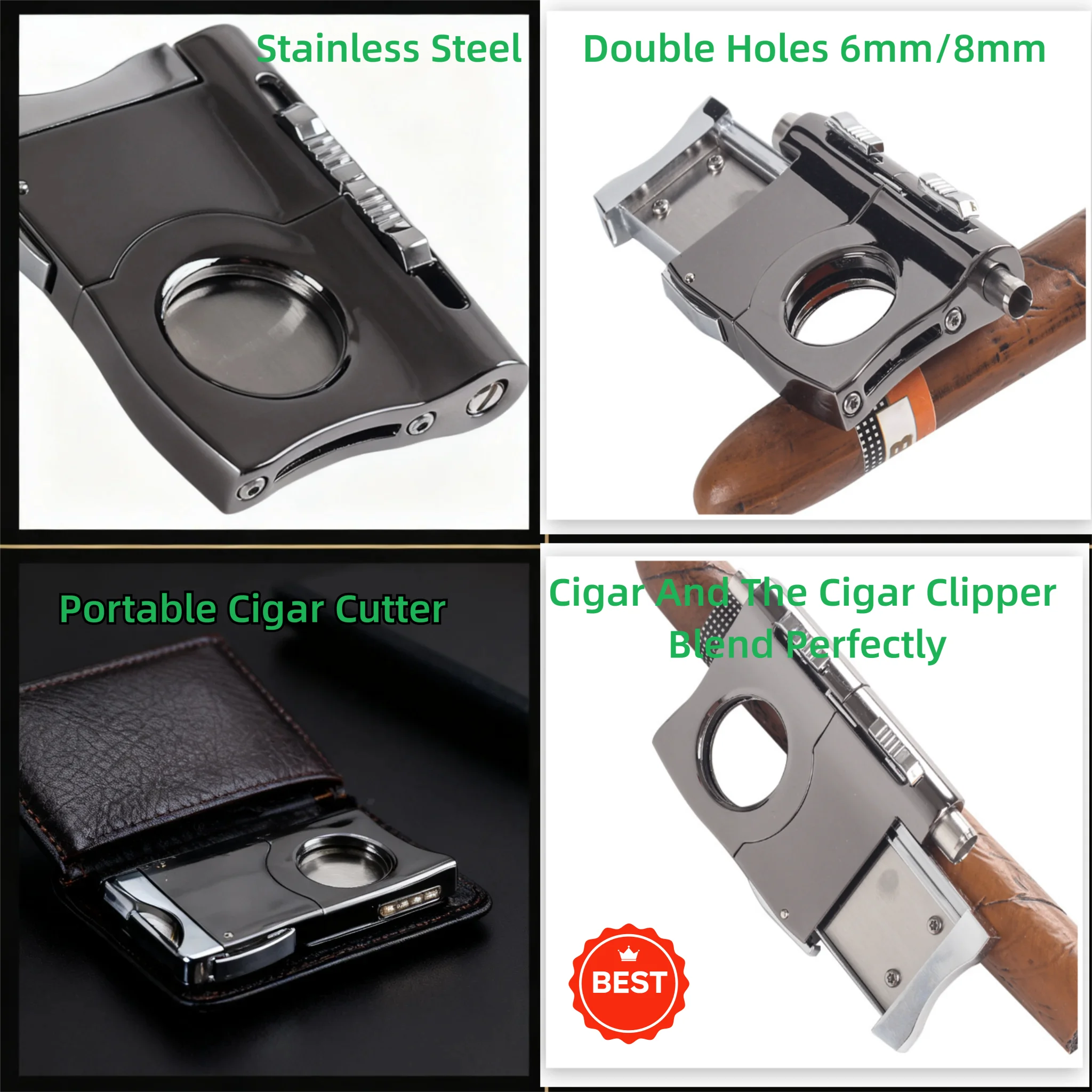 لكمة السيجار على الطراز الأخف | فتحة مزدوجة (6 مم/8 مم) | الفولاذ المقاوم للصدأ | أداة السيجار المحمولة للسفر #4