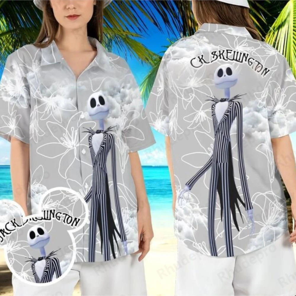 

Disney Jack Skellington Nightmare Before Christmas Hawaiian Shirt Men's Short Sleeve Button Up Casual Beach Hawaiian Shirts