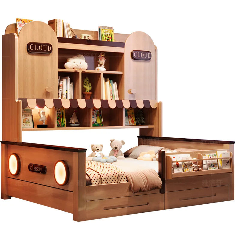 Children's bed Wardrobe bed Bookcase bed Integrated small apartment household tatami space saving be with guardrail Boy and girl