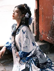 New Chinese Style Chinese Style Qing Han Women's Improved Hanfu Blue And White Porcelain Grid Clothing Horse Face Skirt Set P61