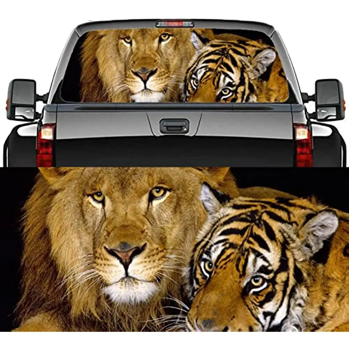 

Truck Rear Window Decal Tint Perforated Vinyl Graphic, Lion Tiger Car Back Window Sticker, Animal Panel Decals for Truck SUV Van