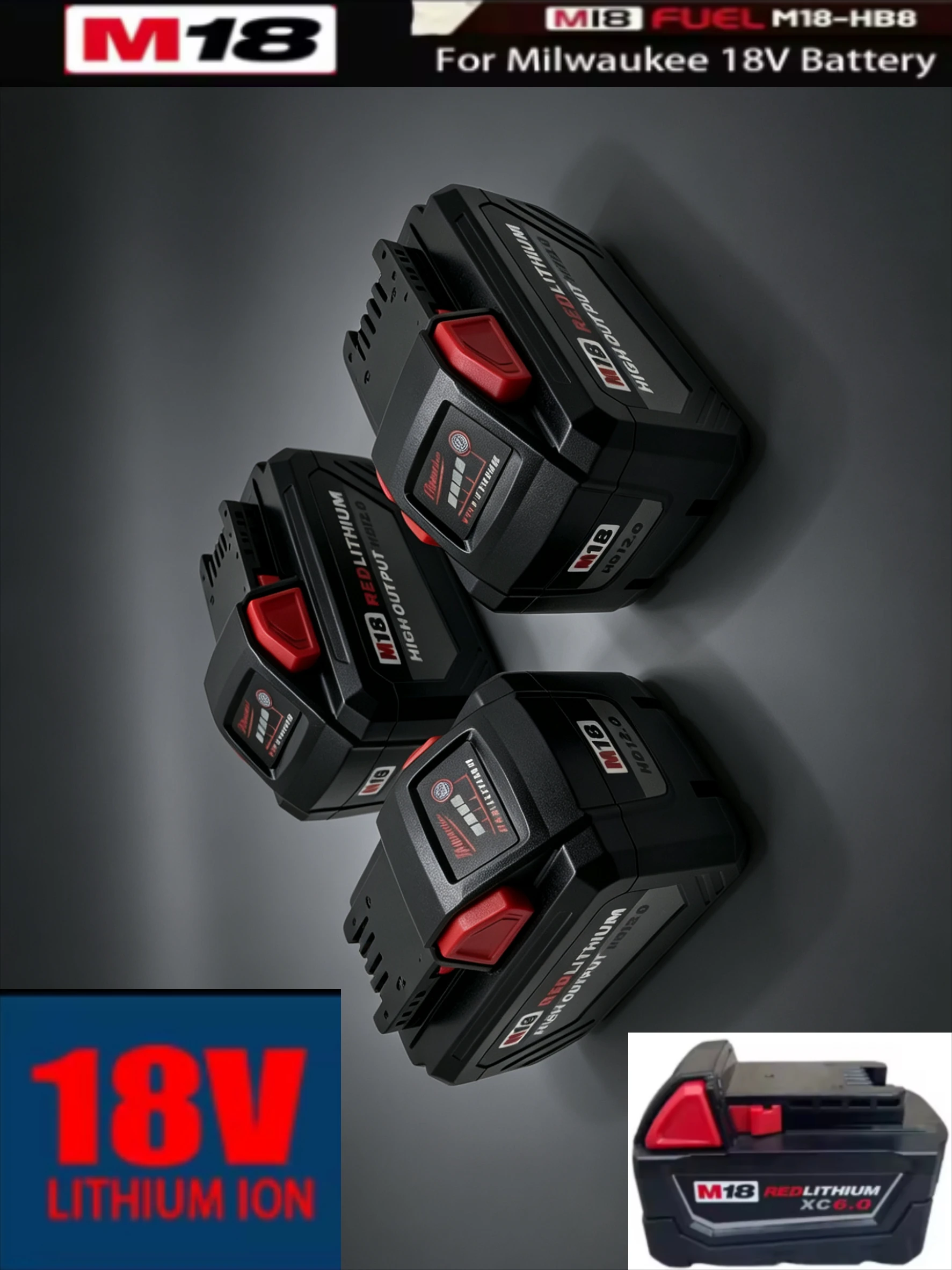

No More Mid-Task Downtime. High Capacity 18V Battery For Milwaukee M18 6.0Ah 8.0Ah 12.0Ah Long Lasting Performance