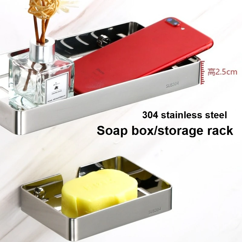 

Органайзер-держатель для ванной комнаты и туалета из нержавеющей стали 304, устойчивый к ржавчине, прочный, без сверления, настенный, с мыльницей