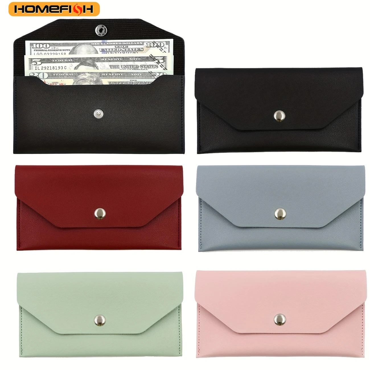 HOMEFISH Classic PU Leather Wallet, Envelope Style Women's Purse, Multifunctional Card Holder & Name Card Case